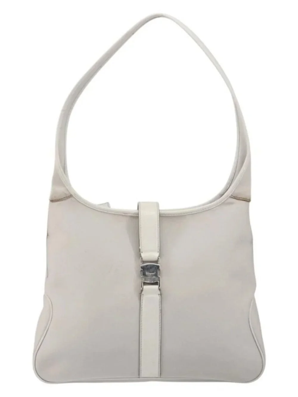 Salvatore Ferragamo Shoulder Bag Nylon Gray Silver Auth bs32334